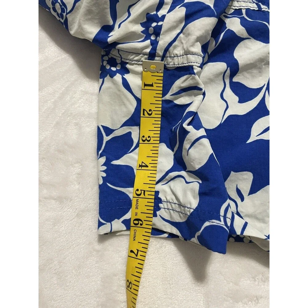 Lands End Swim Trunk Shorts Mens Large 36 38 Blue White Floral Pull On Lined